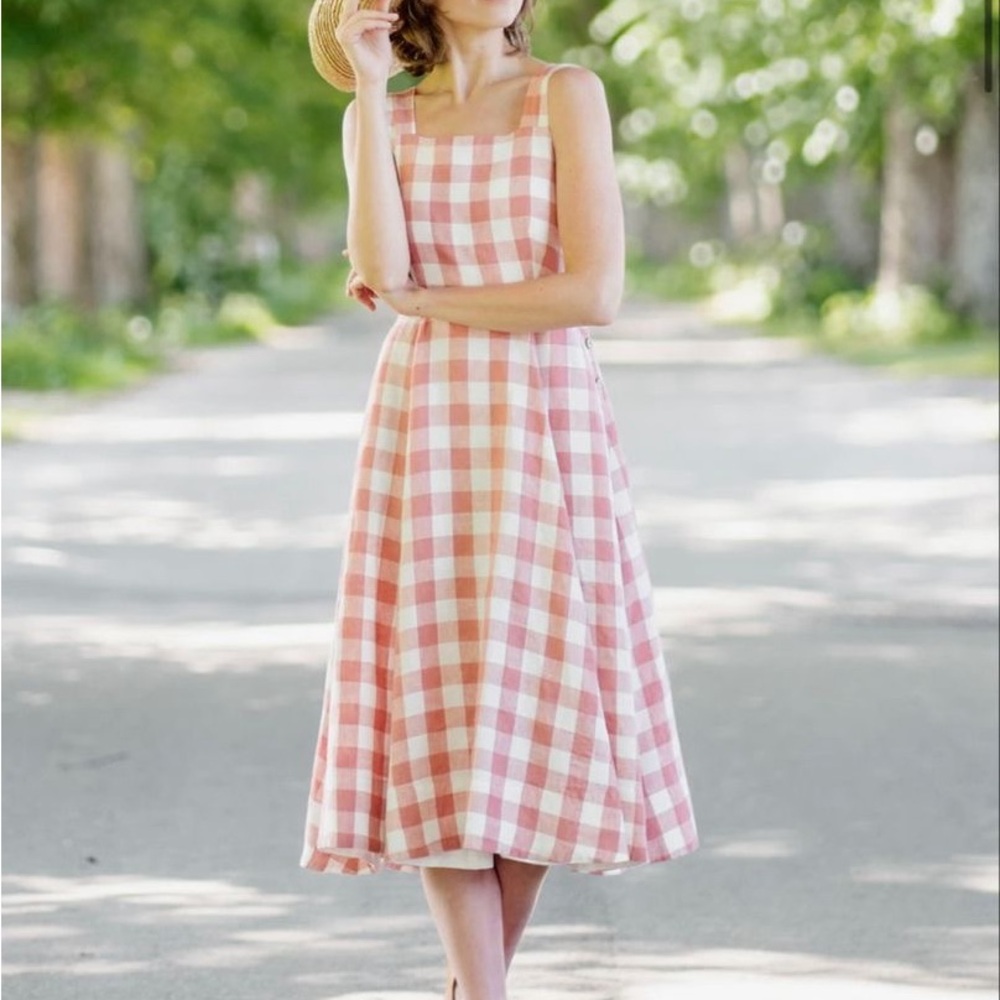 Sondeflor Pink Gingham Pinafore Sleeveless Dress